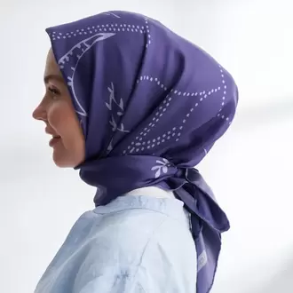 ARMANDA - 4313 Çift Taraflı Muse Desen Twıll İpek Eşarp - Leylak-Mürdüm