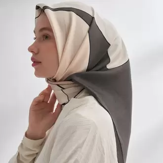 ARMANDA - 4355 İnaya Desen Twill İpek Eşarp - Bej-Füme