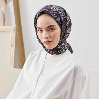 FRESH SCARFS - Tiny Garden Desen Pamuk İpek Eşarp - Siyah