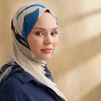ARMANDA- 3383 İpek Pamuk Sarah Desen Şal - Bej İndigo