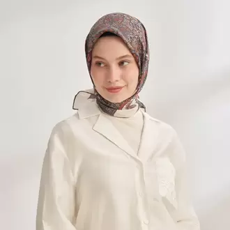 ARMANDA - 4352 Anesha Desen Twill İpek Eşarp - Kiremit