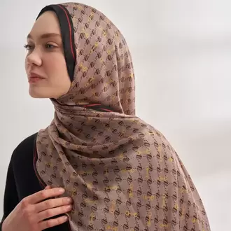 ARMANDA - 3361 Monogram Desen Şal - Açık Vizon - Siyah