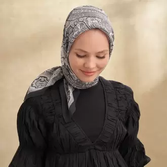 ARMANDA - 3156 Ayesha Desen Eşarp - Siyah Gri