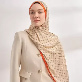 ARMANDA - 3361 Monogram Desen Şal - Bej - Orange