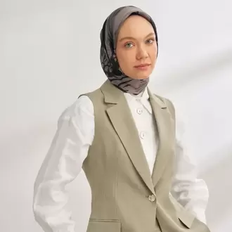 ARMANDA - 4351 Dahlia Desen Twill İpek Eşarp - Siyah Füme