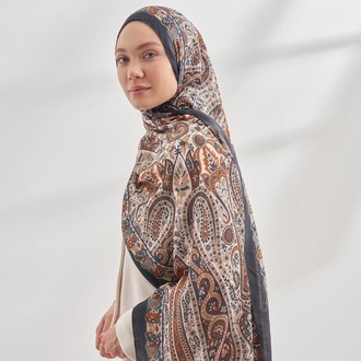ARMANDA - 6035 Pashmina Desen Şal - Siyah Taba