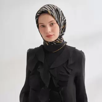 ARMANDA - 4353 Rora Desen Twill İpek Eşarp - Siyah