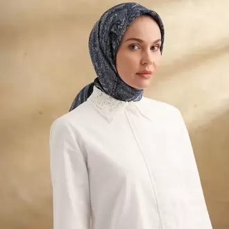 ARMANDA - 3155 Vintage Desen Eşarp - Siyah İndigo