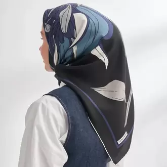 ARMANDA - 4356 Ivory Desen Twill İpek Eşarp - Siyah Lacivert