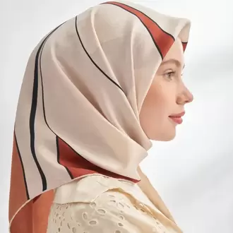ARMANDA - 4355 İnaya Desen Twill İpek Eşarp - Kiremit