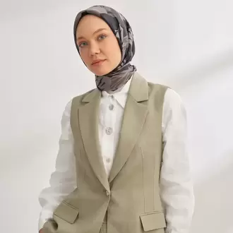 ARMANDA - 4351 Dahlia Desen Twill İpek Eşarp - Siyah Füme