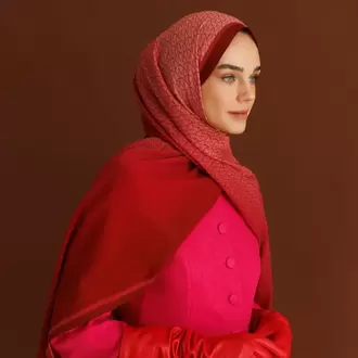 MOONCORN - Monogram Desen Hebei İpek Şal - Bordo