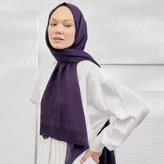 ARMANDA - İtalyan Jakar Geometrik Desen Şal - Mürdüm