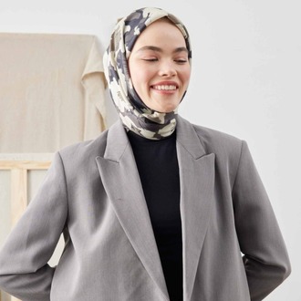 Fresh Scarfs - Multi Flower Desen Pamuk İpek Eşarp - Vizon
