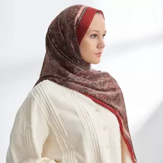 ARMANDA -6036 Etnik Desen Şal - Cherry Bordo