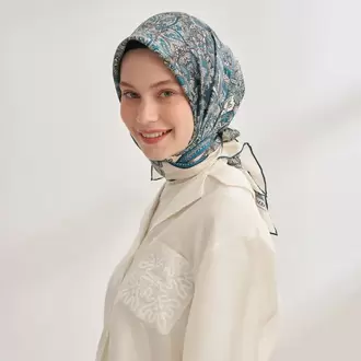 ARMANDA - 4352 Anesha Desen Twill İpek Eşarp - Petrol Yeşili