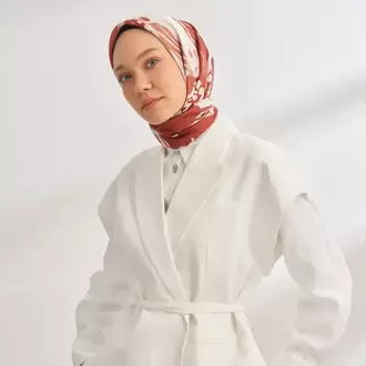 ARMANDA - 4351 Dahlia Desen Twill İpek Eşarp - Bordo