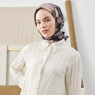 Fresh Scarfs - Soft Garden Desen Pamuk İpek Eşarp - Siyah