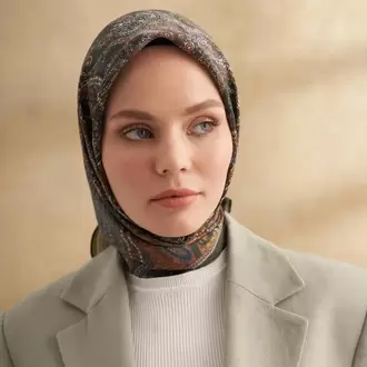 ARMANDA - 3155 Vintage Desen Eşarp - Haki