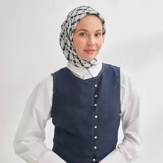 ARMANDA - 4350 Soil Desen Twill İpek Eşarp - Lacivert