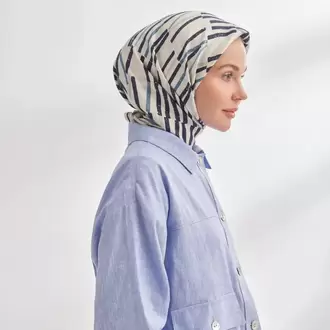 ARMANDA - 4353 Rora Desen Twill İpek Eşarp - Lacivert