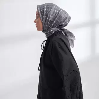 ARMANDA- 4306 Orbıs Desen Twıll İpek Eşarp - Gri Füme