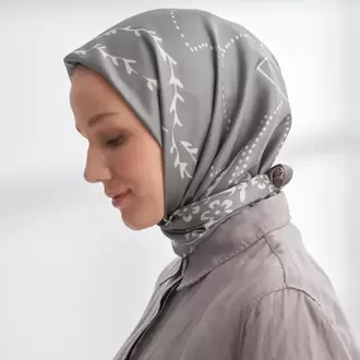 ARMANDA - 4313 Çift Taraflı Muse Desen Twıll İpek Eşarp - Bej-Keten