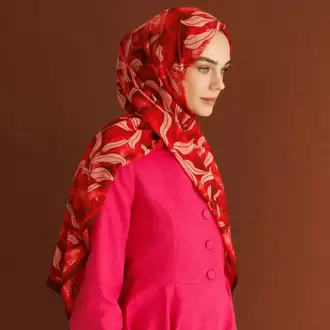 MOONCORN - Frond Desen Hebei İpek Şal - Bordo