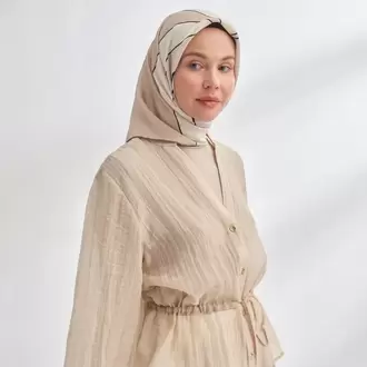 ARMANDA - 4355 İnaya Desen Twill İpek Eşarp - Bej-Vizon