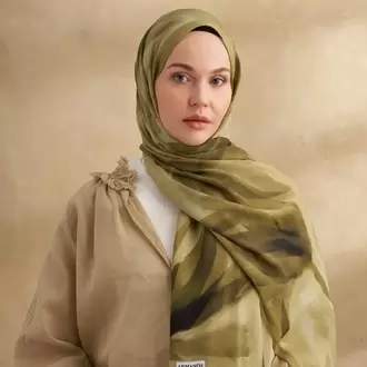 ARMANDA - 3381 İpek Modal Darcy Desen Şal - Yağ Yeşili