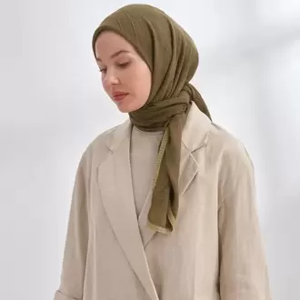 ARMANDA - 3353 Müslin Biyeli Eşarp - Haki