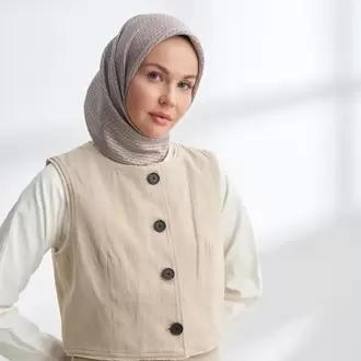 ARMANDA - 4303 NOIRE DESEN TWILL İPEK EŞARP - Vizon
