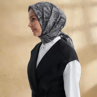 ARMANDA - 3155 Vintage Desen Eşarp - Siyah Gri