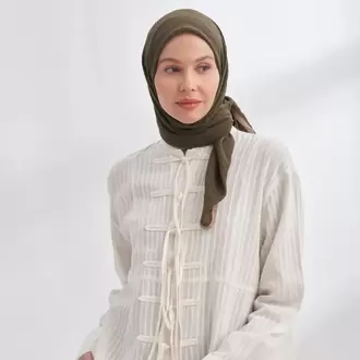 ARMANDA - 3353 Müslin Biyeli Eşarp - KOYU HAKİ