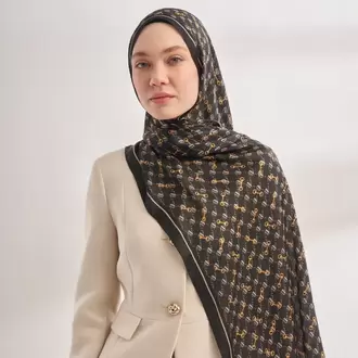 ARMANDA - 3361 Monogram Desen Şal - Siyah - Krem