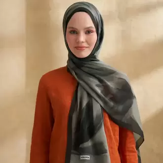 ARMANDA- 3381 İpek Modal Darcy Desen Şal - Haki