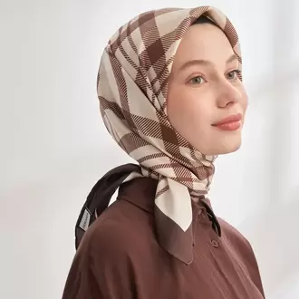 ARMANDA - 4358 Naya Desen Twill İpek Eşarp - Kahve