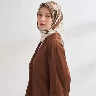ARMANDA - 4356 Ivory Desen Twill İpek Eşarp - Kahve