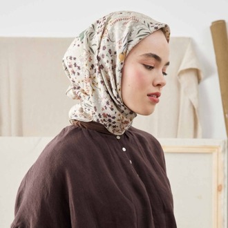 FRESH SCARFS - Tiny Garden Desen Pamuk İpek Eşarp - Bej