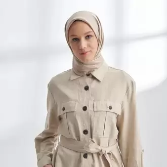 ARMANDA - 4400 Premium Twill İpek Eşarp- Açık Vizon