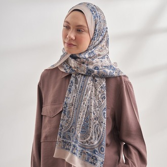 ARMANDA - 6035 Pashmina Desen Şal - Krem Mavi