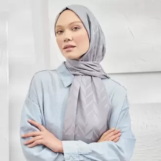 ARMANDA - İtalyan Jakar Zigzag Desen Şal - Gri