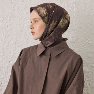 Fresh Scarfs - Delia Desen Pamuk İpek Eşarp - Kakao
