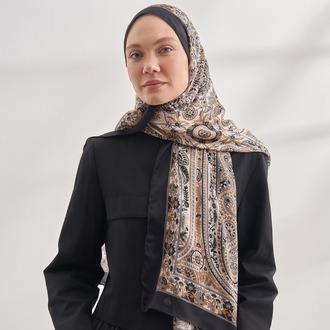 ARMANDA - 6035 Pashmina Desen Şal - Siyah Bej