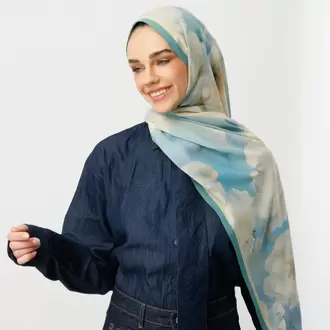 MOONCORN - Rose Desen Hebei İpek Şal - Bebek Mavi