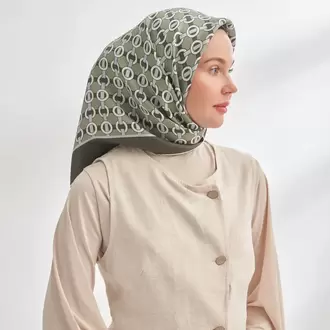 ARMANDA - 4350 Soil Desen Twill İpek Eşarp - Haki