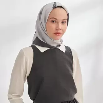 ARMANDA - 4355 İnaya Desen Twill İpek Eşarp - Füme-Gri
