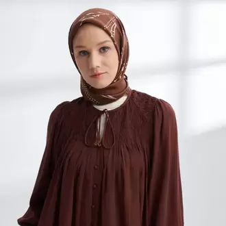 ARMANDA - 4313 Çift Taraflı Muse Desen Twıll İpek Eşarp - Vizon-Kahve