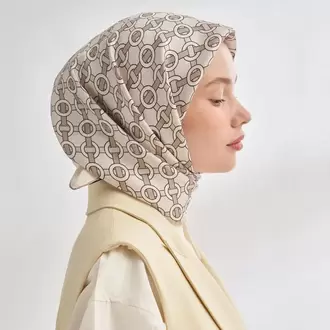 ARMANDA - 4350 Soil Desen Twill İpek Eşarp - Taş-Vizon