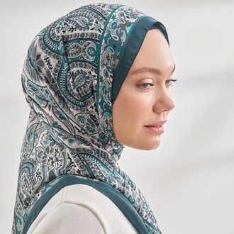 ARMANDA - 6035 Pashmina Desen Şal - Petrol Yeşili